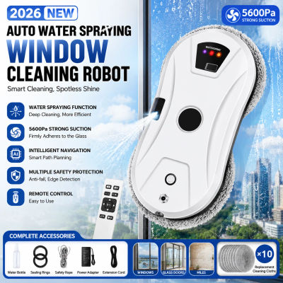 Robot Limpiacristales Automático con Pulverización de Agua 2026NEW, Limpiador de Ventanas Inteligente con Succión Potente de 5600Pa, Navegación Inteligente y Control Remoto, Incluye 10 Paños de