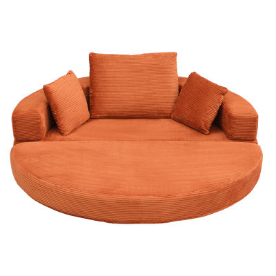 Sofá Cama Modular Rojo de 173x cm sin Estructura, Sofá Ovalado Multifuncional con Cojín, Tapicería Cord Factory, Mueble para el Hogar Independiente