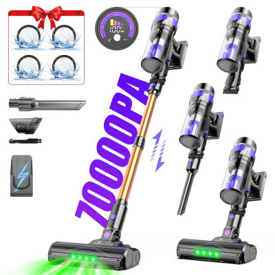 Aspiradora inalámbrica de 70 KPa/60 minutos, aspiradora de mano 6 en 1 con pantalla LED, aspiradora vertical, tecnología de detección de polvo verde, aspiradora portátil adecuada para