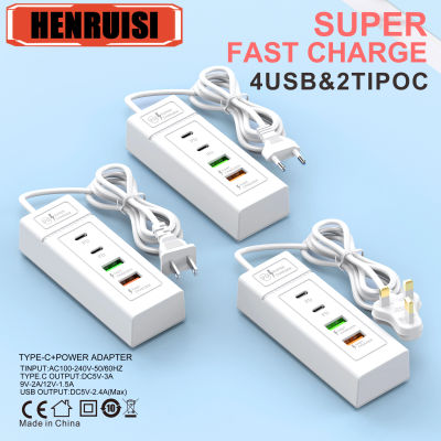Enchufe USB, cargador de regleta, divisor de estación 5V4A, USB tipo C 3,0, cargador rápido, enchufe de carga de teléfono, enchufe eléctrico USB US EU