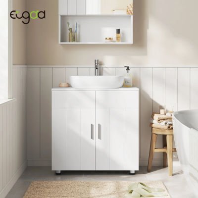 Mueble de Baño Blanco EUGAD para Debajo del Lavabo, 60x60x30cm, Armario de Almacenamiento con 2 Puertas, Estantes y Divisor Ajustable