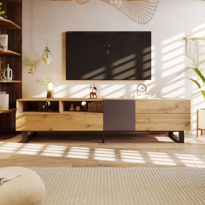 Mueble de TV Moderno con Bloques de Color y Acabado de Madera de 180 cm