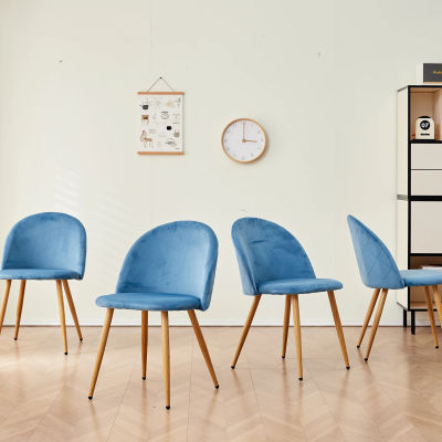 Un juego de 2/4/6 sillas de comedor de terciopelo, sillas nórdicas con patas de metal para cocina, comedor, sala de estar, muebles de salón azul