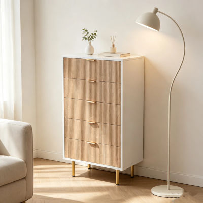 Anajqaqia Cómoda con 5 cajones, armario de cocina, aparador con tiradores y patas doradas, mueble de almacenamiento para sala de estar, dormitorio