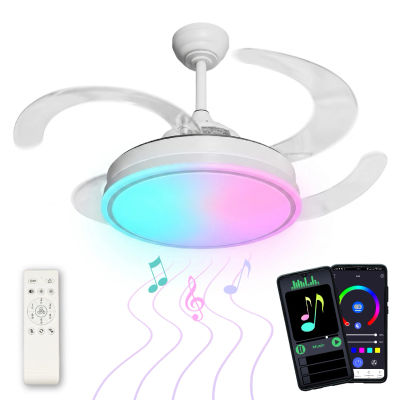 LED ATOMANT Ventilador de Techo con Altavoz y 4 Aspas Retractiles 60W, LED 25W+Motor 30W, Ø109cm, CCT/RGB, 4100LM, Mando y App, Silencioso y Eficiente, 6 Velocidades, Modo Verano/Invierno,