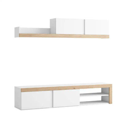 MOBELCENTER - Mueble de Salón Moderno Fly de 180 cm, Color Blanco Mate y Natural, Fabricado en España (1448)