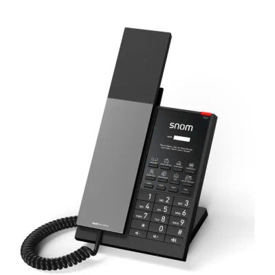 Snom HD350W IP Phone in Black, featuring a corded terminal, Gigabit Ethernet connectivity, and compact design (146x182x109 mm) for office use, perfect as a landline phone with multiple network
