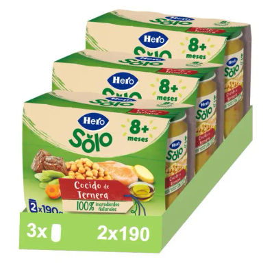 Hero Baby Pack Tarritos de Cocido de Ternera. Para Bebés de a Partir de 8 meses. 3 Packs de 2x190gr