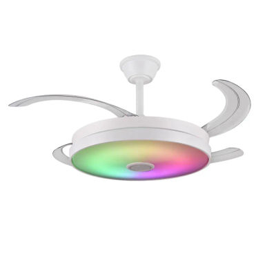 Ventilador de techo con aspas retráctiles, luz led RGB de 72W y altavoz Althea L. Tamaño Ø108cm, modo invierno/verano, con mando y APP móvil en color blanco