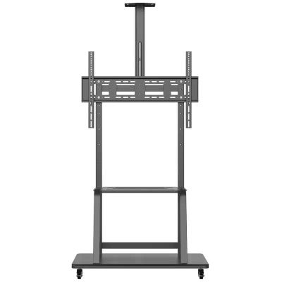 AISENS Soporte de Suelo ECO con Rueda, Bandeja para DVD y Soporte de Cámara para Monitor/TV 150Kg de 37-100, Negro