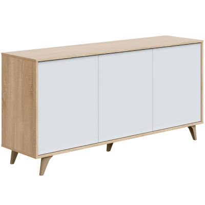 Miroytengo Mueble aparador Kikua 3 puertas en color roble canadian y blanco artik (mate) 75x154x40 cm