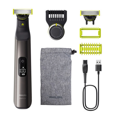 Philips OneBlade Pro Recortadora de Barba y Corporal,1x cuchilla 360 para cara; 1x cuchilla 360 para cuerpo; Protector de piel; Peine corporal (3 mm); Recortadora de precisión con 20 ajustes de