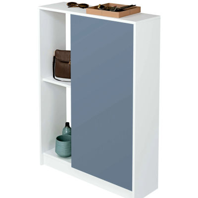 Mueble recibidor Neo con Zapatero color Azul y Blanco Brillo 110x80x25 cm