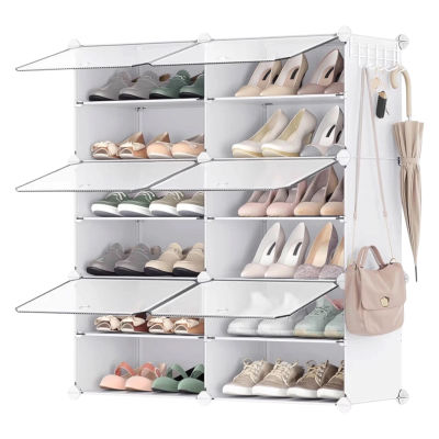 Mikomika Mueble Zapatero Plástico, 6 Compartimentos para 24 Pares de Zapatos, con Puertas, Estructura de Acero y Estantes de Plástico, Armario para Dormitorio