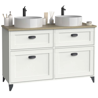 Miroytengo Mueble de Baño Doble Toscana 2 Cajones y 2 Puertas Sin Lavabo 120cm Blanco y Roble Cambrian