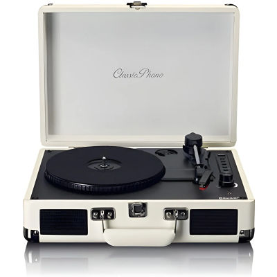 Lenco TT-115CR Retro Bluetooth Turntable with Built-in Speakers, Portable Vinyl Player with USB Recording, Bluetooth 5.0 Streaming, Compact Design, Ideal for Music Lovers, Available in Cream Color.