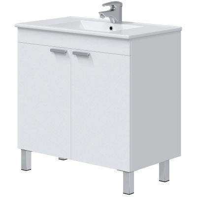 Miroytengo Mueble de Baño Atenea Con Patas Armario 2 Puertas Abatibles Color Blanco Brillo 80 cm (Sin Lavabo)