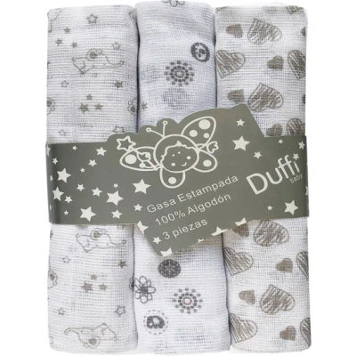 DUFFI BABY - MUSELINA ESTAMPADA 100% ALGODON (3 PIEZAS) 80X80 CM - Muselinas Suaves con Cada Lavado Para Bebés - Muselinas Duraderas y Resistentes Para Bebé - Muselinas Estampados Libres de Tóxicos