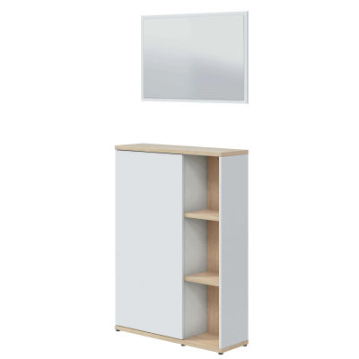 Miroytengo Mueble Recibidor Consola Auxiliar con Espejo Adhara en Blanco Artik y Roble Canadian 77x106x24 cm