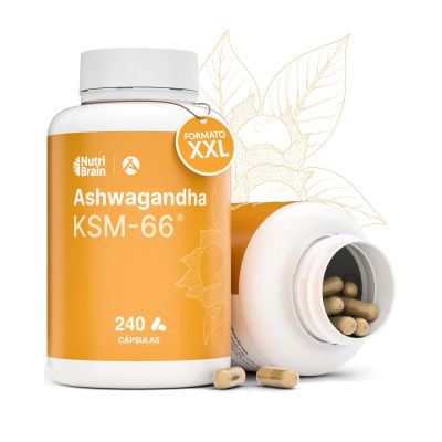 Ashwagandha KSM-66® | 9000mg de Planta | 240 Cápsulas | 15:1 Extracto Concentrado Puro | Menos Estrés, Ansiedad, Más Energía y Sueño Reparador | Regula el Cortisol | 5% Withanólidos, 600mg de Extracto