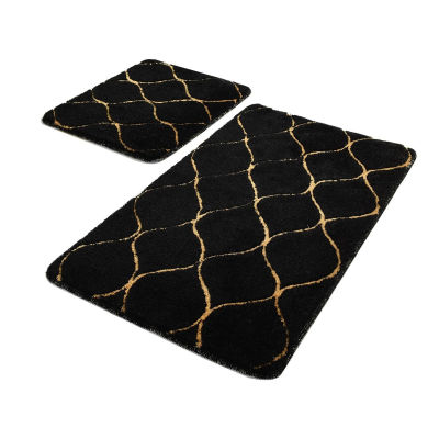Wellhome - Set de Alfombras de Baño Negro y Oro - ACRÍLICO - Antibacteriano - Lavable