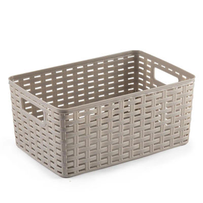 Cesta rattan - Cesta almacenaje multiuso- Cesta o cajas organizadoras de plástico rectangular para almacenar de 5 Litros 6Litros 10Litros 12Litros, Caja de almacenamiento estilo mimbre con asas