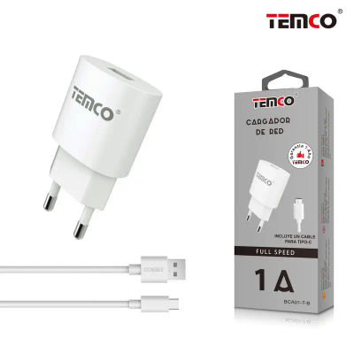 Pack Cargador 1A + Tipo C 1A 1m Blanco