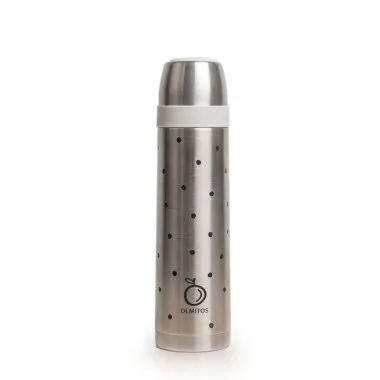 Olmitos - Termo líquido Dots 500 ml de acero inoxidable para bebés, mantiene frío y calor horas con cierre seguro y sistema de vertido por botón