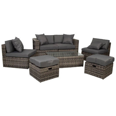 WANDERLUST DECO Conjunto de Muebles para Exterior Mesa, Sofá, 2 Sillones y 2 Reposapiés - Espacio Acogedor y Elegante