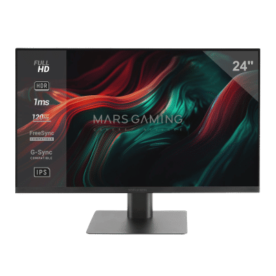 Mars Gaming MV-24, Monitor 24” IPS FHD 120Hz, HDR10 1ms, FreeSync y G-SYNC, Monitor PC con Altavoces Integrados, Inclinación 25°, Low Blue Light y Flicker Free, HDMI + DisplayPort + Jack 3.5mm,