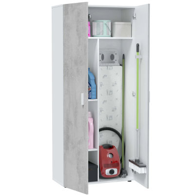 Armario multiusos alto 2 puertas mueble auxiliar color blanco Artik y gris cemento almacenaje 182x80x37 cm