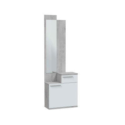 Miroytengo Mueble Recibidor con Espejo y Zapatero Karen Color Blanco Artik y Cemento 61x185x28 cm