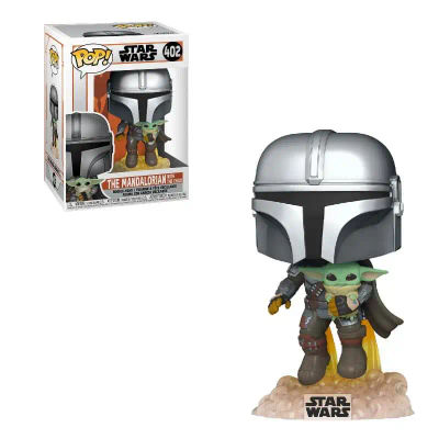 Funko pop star wars the mandalorian mandalorian volando con jet & baby yoda
