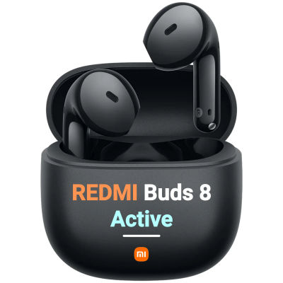 Xiaomi Redmi Buds 8 Active - Negro, 37h Batería, Bluetooth 5.4, Reducción Ruido Dual Mic AI, Driver 14.2mm, IP54, AAC