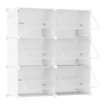 Mikomika Mueble Zapatero Plástico, 6 Compartimentos para 24 Pares de Zapatos, con Puertas, Estructura de Acero y Estantes de Plástico, Armario para Dormitorio