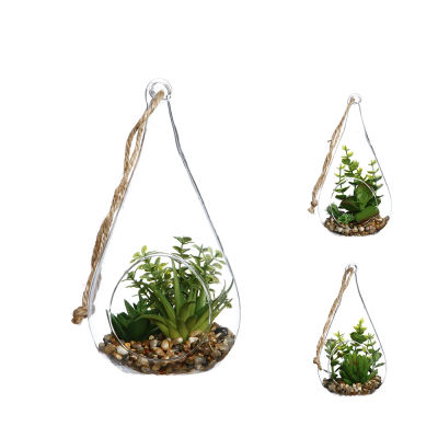 Atmosphera - Jarrón de Cristal Colgante con Planta Decorativa - Accesorios para Muebles de Exterior - 10x19,5cm - Elegante y Moderno