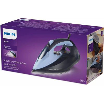 Philips DST7041/20 Steam Iron 2600W with Durillium Soleplate for efficient wrinkle removal at 40g/min, featuring extra steam function for tough fabrics, perfect for quick and effortless ironing, ideal