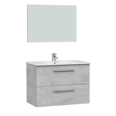 Mueble Baño VS Venta-Stock Axel 2c 80cm Cemento con Espejo y Lavabo Cerámica Diseño Moderno y Amplio