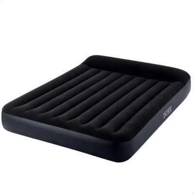 INTEX - Colchón hinchable doble Pillow Rest Classic, tamaño Queen 2 personas, con bomba eléctrica integrada, superficie flocada y diseño con almohada, 152x203x25 cm, ideal para el hogar y visitas,