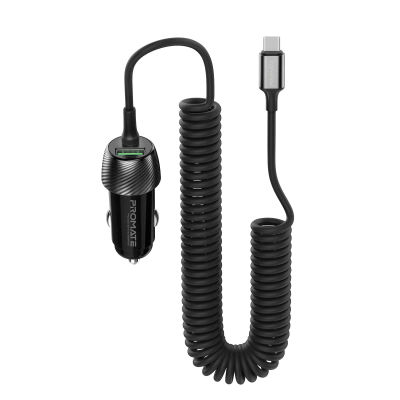 Promate PowerDrive-33PDC Cargador Coche 33W USB-C Espiral Puerto QC 18W