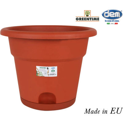 Dem - Maceta con Plato 35cm Serie GreenTime - Plástico Resistente - Para Plantas Interior/Exterior - Diseño Elegante - Decoración/Cuidado Plantas