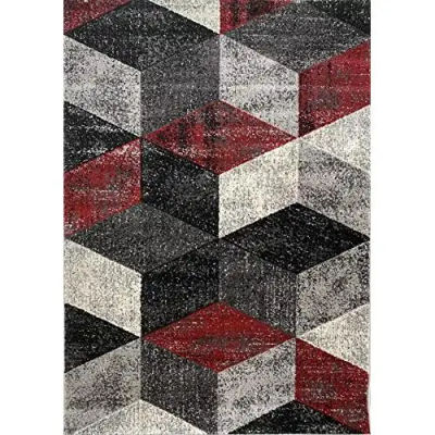 ALFOMBRAS IBERIA Alfombra de Salón Moderna VOLGA Alfombra Grande para Salon o Dormitorio Con Diseño en Color Gris y Rojo Fabricada en España con Polipropileno Frisse