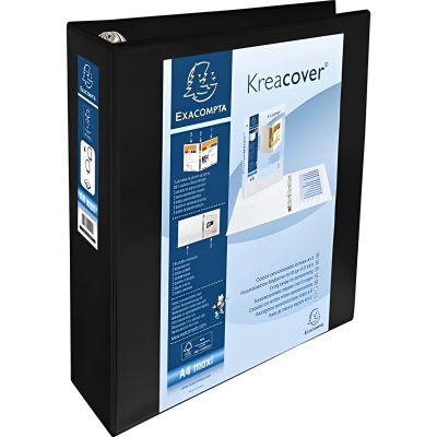 Exacompta carpeta 4 anillas mixtas 60mm kreacover forrada pp a4+ personalizable 3 bolsos exteriores negro