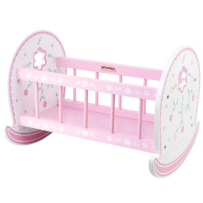 WOOMAX - Cuna de juguete, de madera, 47x35x36 cm, +3 años, rosa y blanca, balancín, muebles muñecas, juego simbólico, ecológico