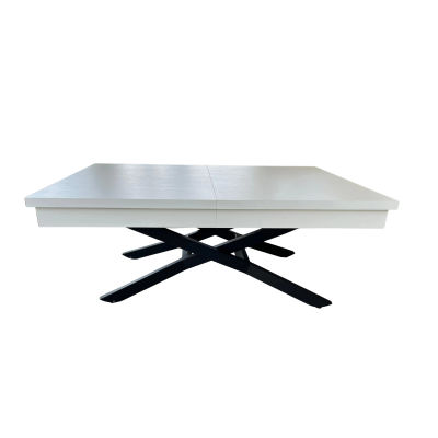 Mesa de comedor convertible eléctrica con batería. Extensible hasta 80 x 170cm. Color BLANCO PORO, patas metal grafito MUEBLES CELSO