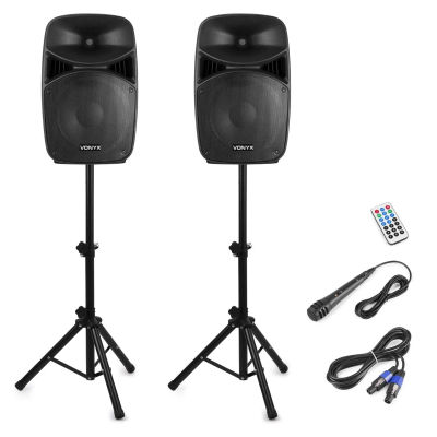 Vonyx Pareja Altavoces 15" VPS152A 1000W con Tripodes y Microfono