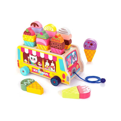 Nenitus Juguete Montessori 1 2 3 años, Camión Remolque de Helados para Niños de Madera, Juguete Educativo, Regalo niños pequeños y bebés.