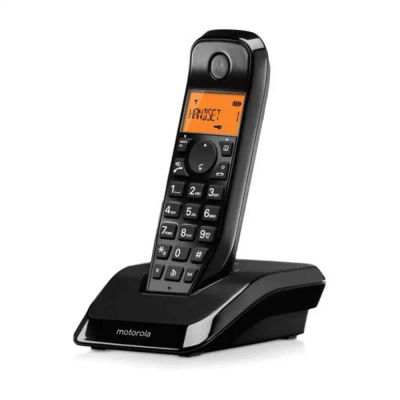 Motorola Voice - S1201 Teléfono Inalámbrico Digital SERIE S12 con Bloqueo de Llamadas y Función No molestar, Altavoz Manos Libres, Agenda Telefónica hasta 50 Nombres y Números, Pantalla Brillante