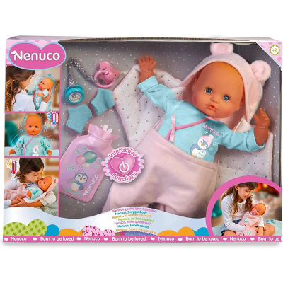 Nenuco - ¿Estás bien tapadito?, muñeco de cuerpo blando, se pone malito, le cuidas con la manta, tiembla y tiene fiebre, un chupete y patucos, Famosa 700017360