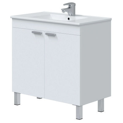 Miroytengo Mueble de Baño Atenea Con Patas Armario 2 Puertas Abatibles Color Blanco Brillo 80 cm (Con Lavabo Cerámico)